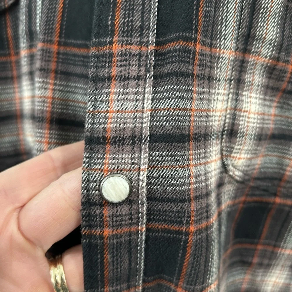 Banana Republic Western Button Down Pearl Snap Gray Plaid Shirt Men's Sz M Rodeo
